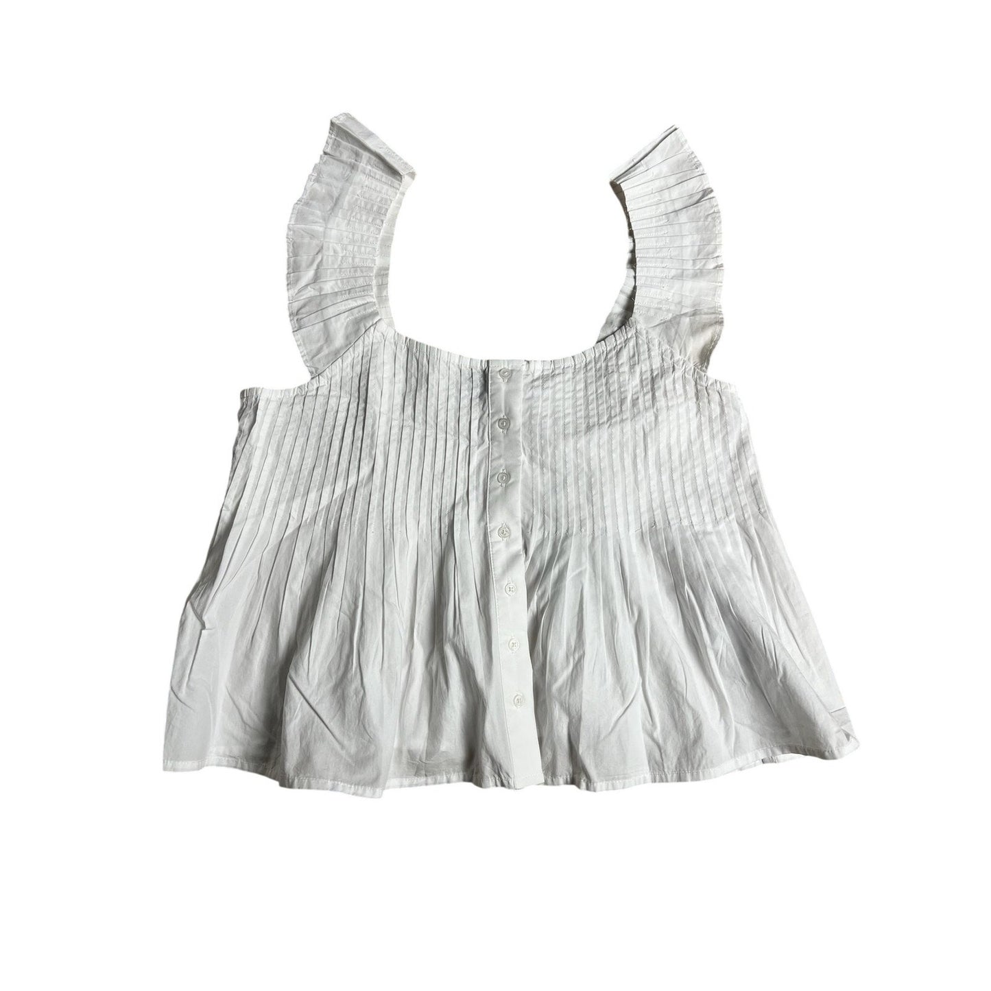 J.Crew Top Womens XS White Ruffle Strap Button Front Cropped Blouse Summer