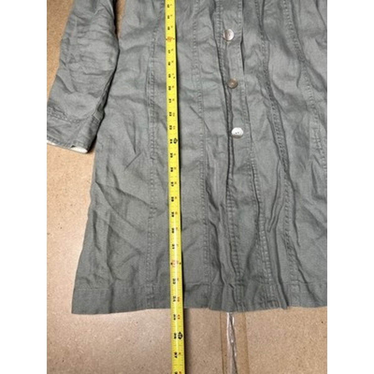 J. Jill Coat Womens S Green Linen Lined Collared Pockets Lightweight Mid-Length