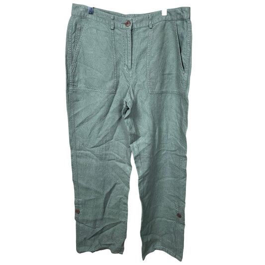 L.L Bean 12 Women's 100% Linen Green Wide Pants