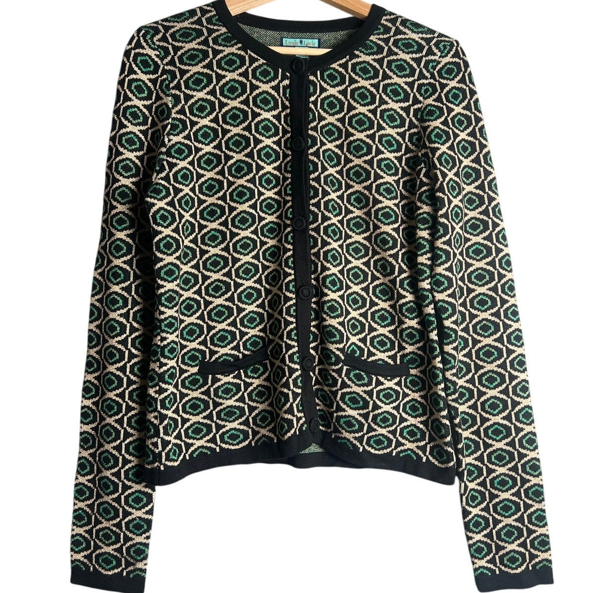 Louie Lucie Large Cardigan Blue Gold Button Up Cotton Blend 2 piece set