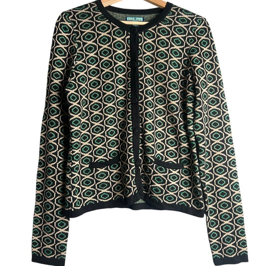 Louie Lucie Large Cardigan Blue Gold Button Up Cotton Blend 2 piece set