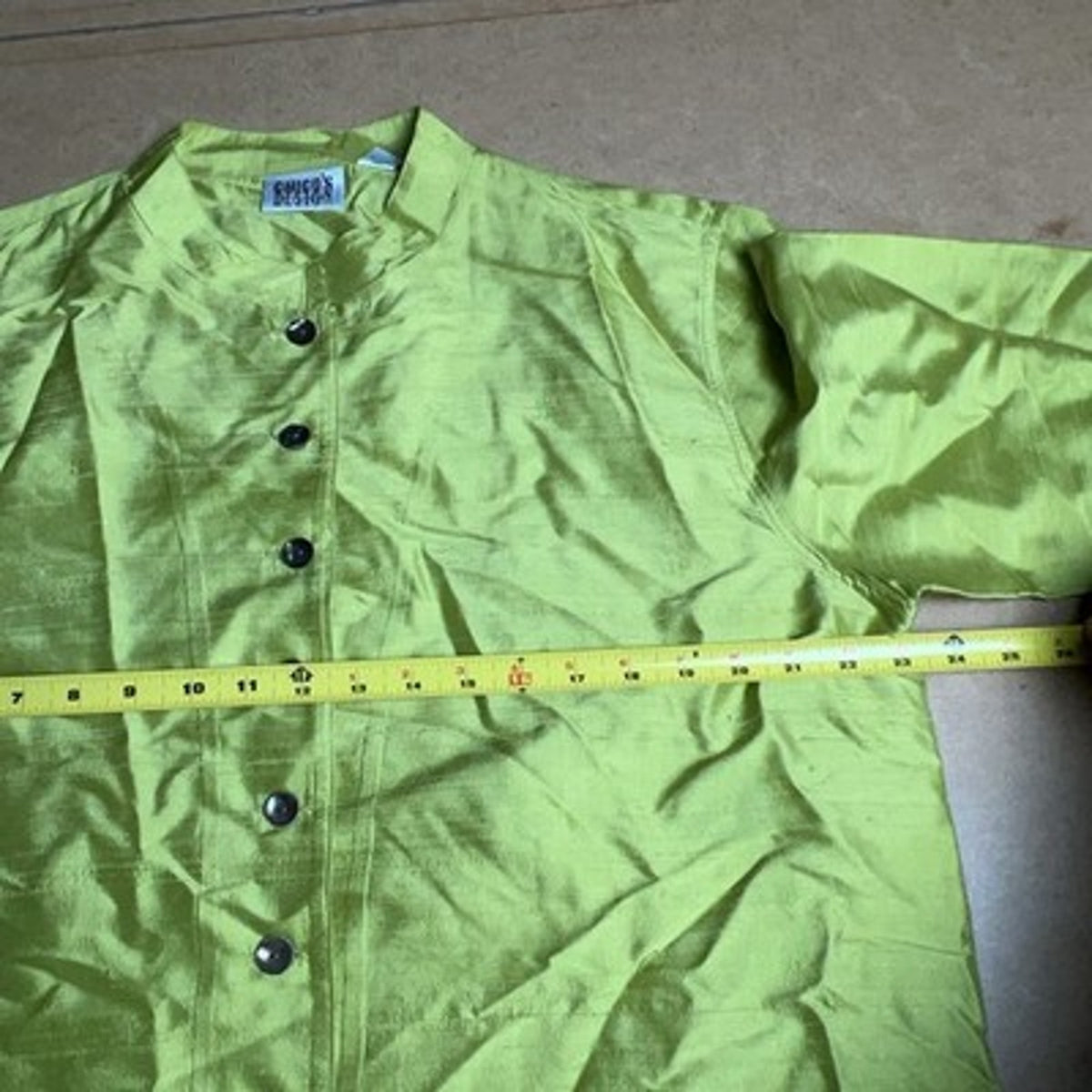 Chico's Design Button-Up Womens 3 Green Silk Tunic Collared Long Sleeve
