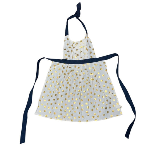 Anthropologie Apron POLKA PLEATS Halter Bow Cotton Navy/Cream/Gold NWT