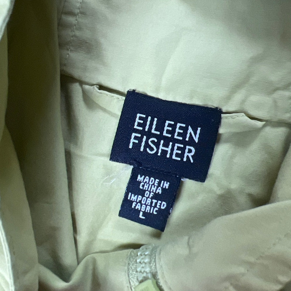 Eileen Fisher Chartreuse Hooded Light Weight Cotton/Nylon Size Large Jacket
