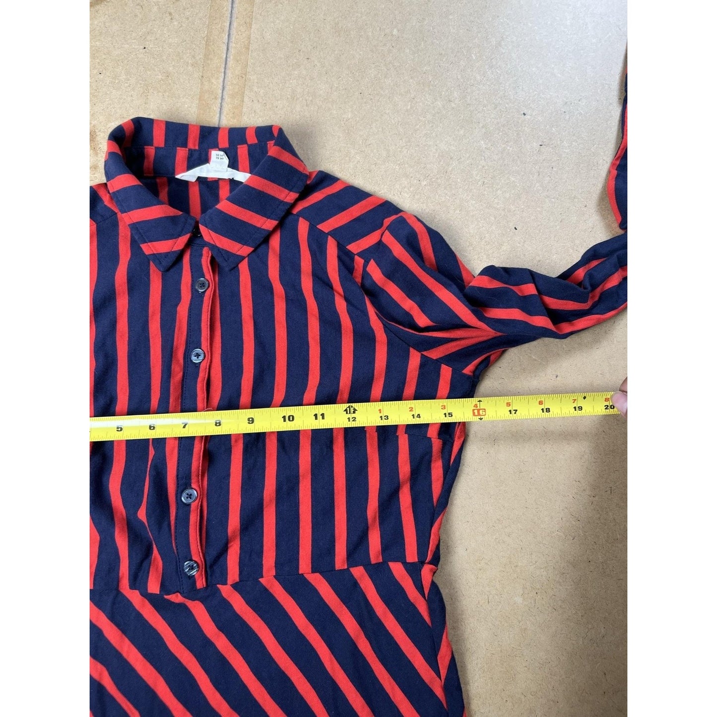 Boden Shirt Dress Womens 4P Blue Red Striped Long Button Collared Modal Cotton