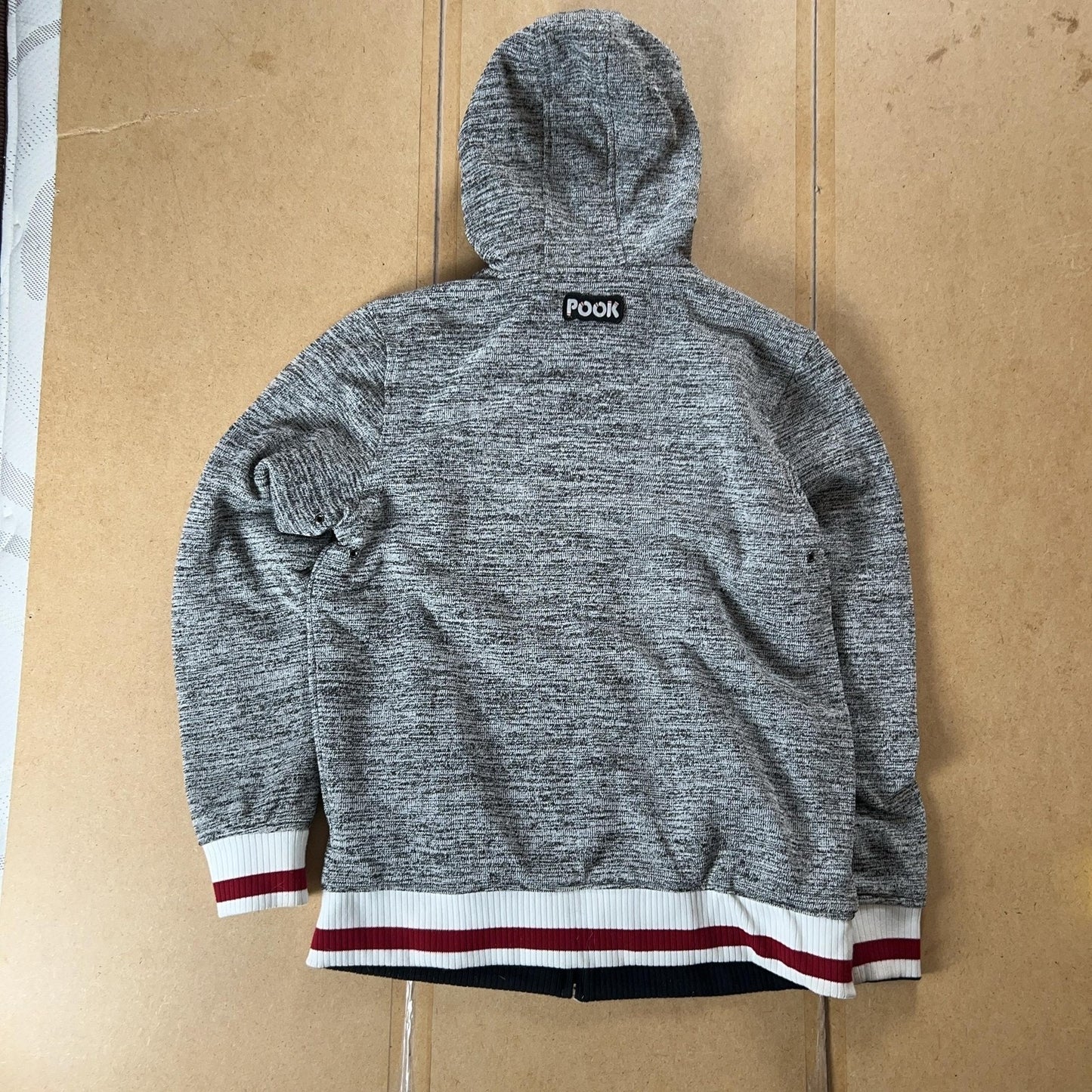 POOK Sweater Unisex M Gray Full Zip Hooded Lined Faux Fur Insulated Pockets