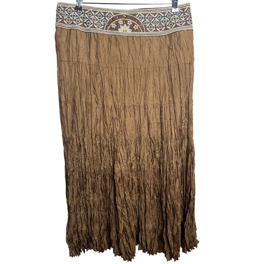 Kenar Size 12 100% Silk long Skirt Brown Beaded Stone