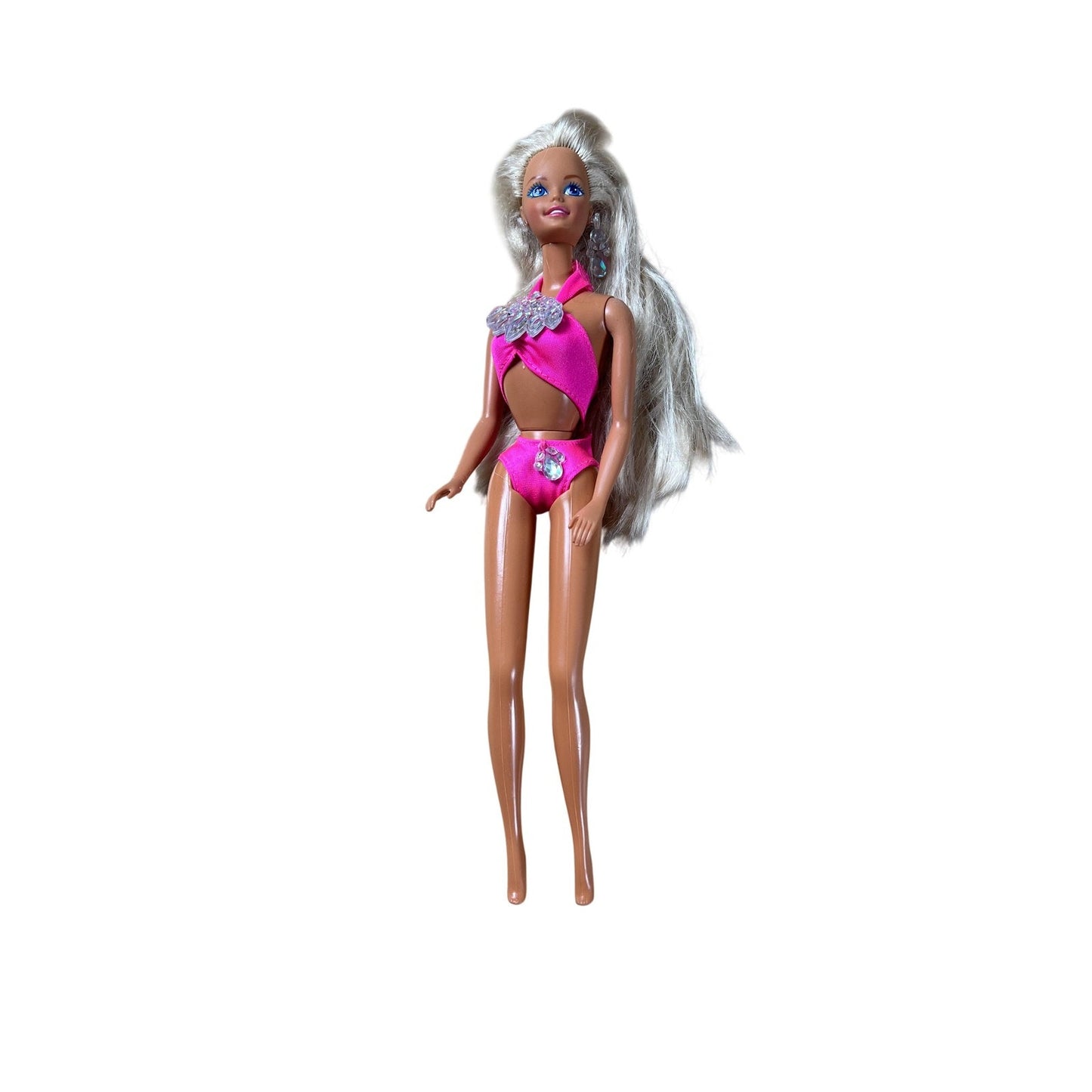 Blonde Fashion Doll Pink Rhinestone Swimsuit Plastic Hair Play Toy Collectible
