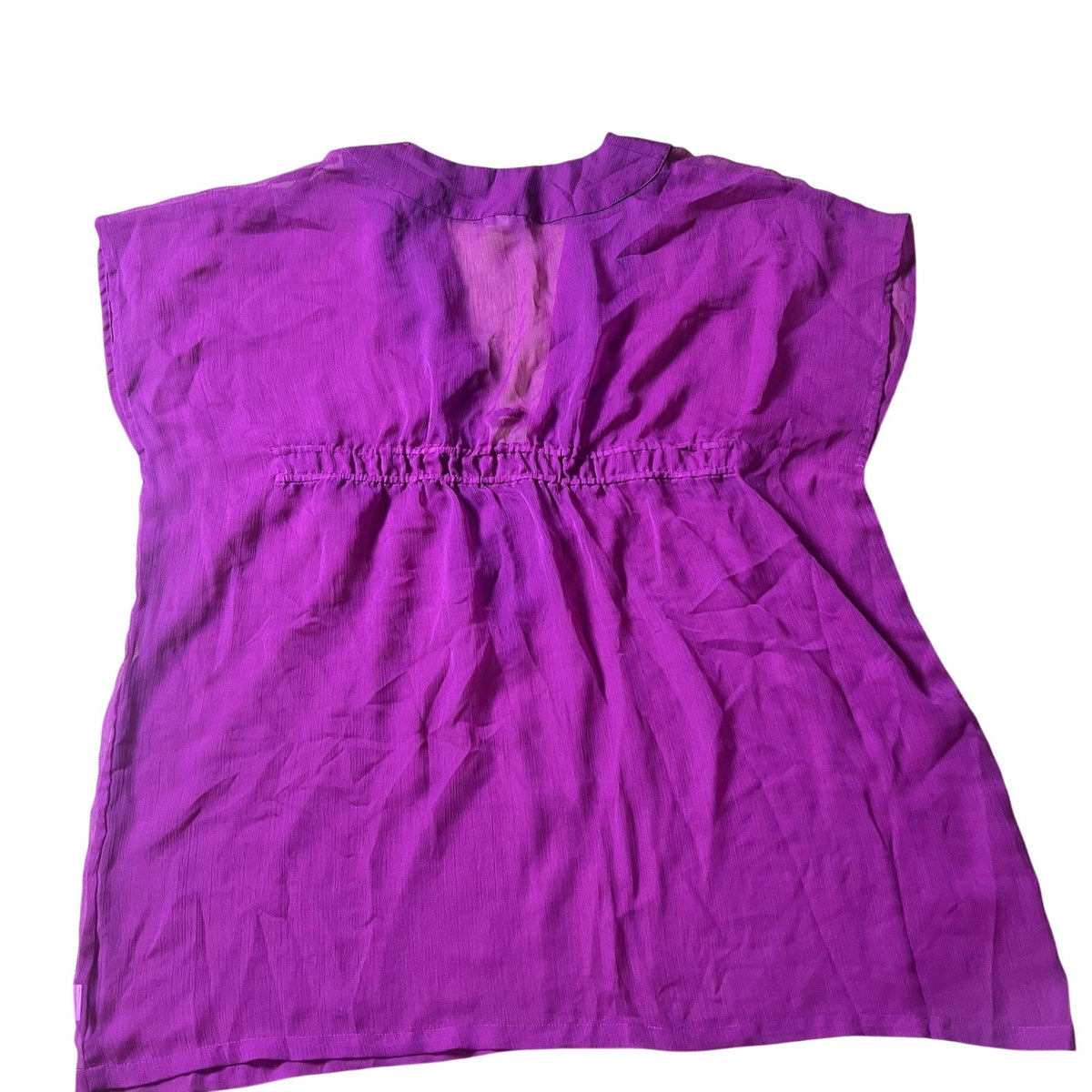 ECHO Tunic Womens L Purple V-Neck Dolman Sleeve Sheer Chiffon Relaxed Casual