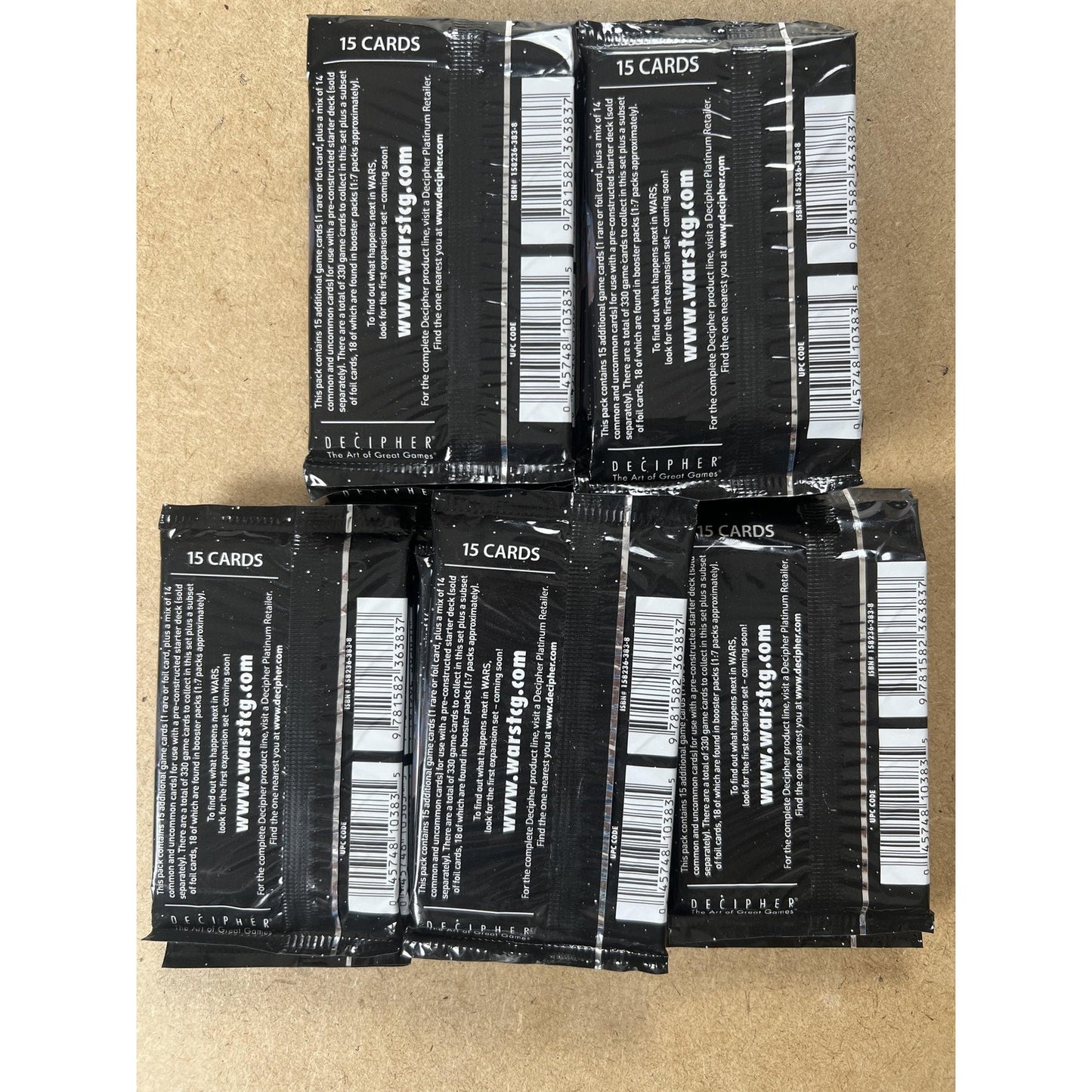WARS Trading Card Game Incursion Booster Pack Lot Of 5 Decipher English