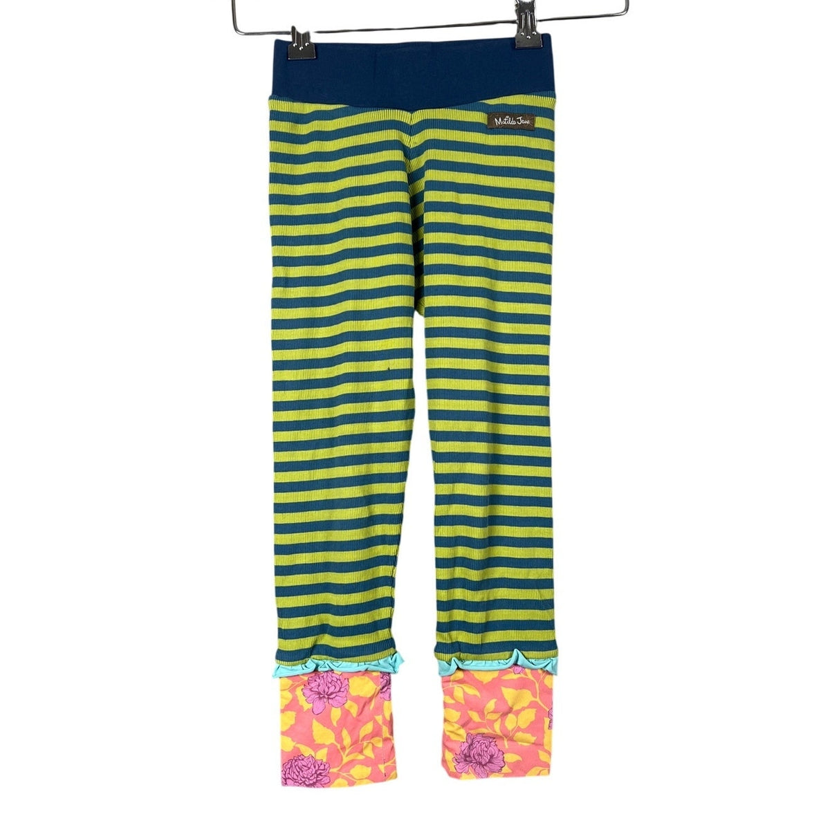 Matilda Jane Size 8 Secret Fields Truest Compass Green Blue Striped Leggings