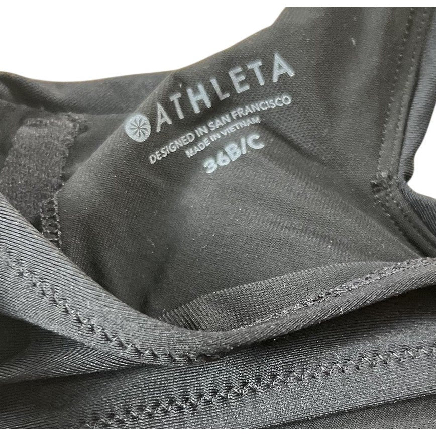 Athleta Tankini Womens 36B/C Black Adjustable Strap Built-In Bra Lined