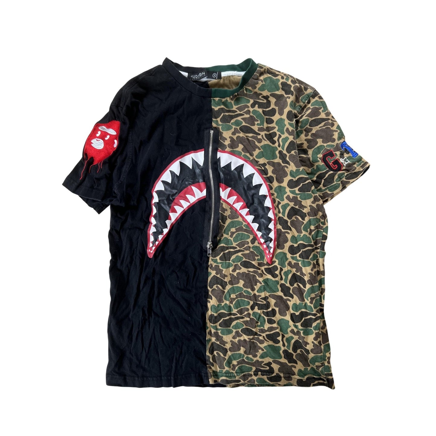 HUDSON Shirt Mens S Multicolor Shark Zip Graphic Cotton Jersey Lightweight