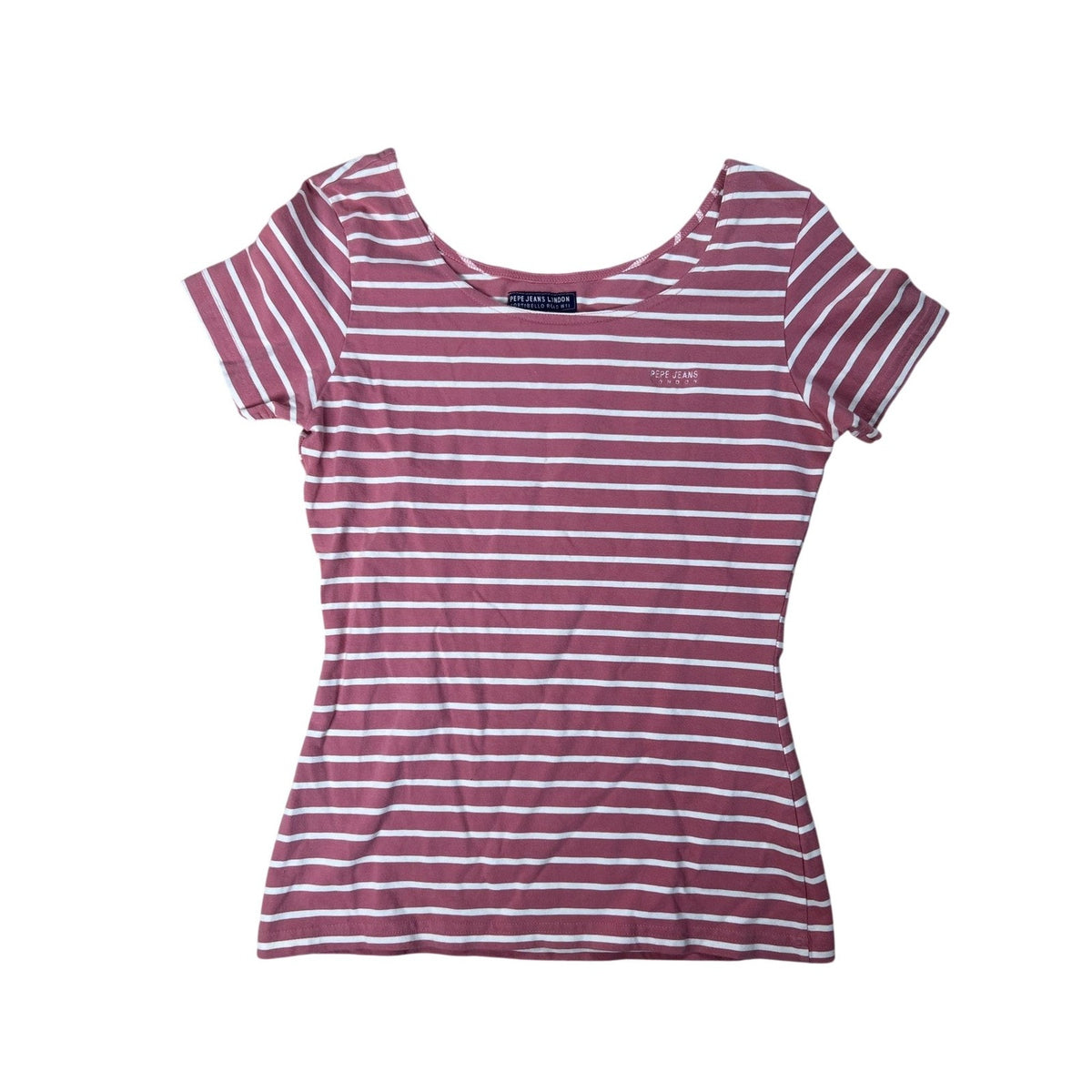Pepe Jeans London T-Shirt Womens M Pink Scoop Neck Striped Embroidered Slim