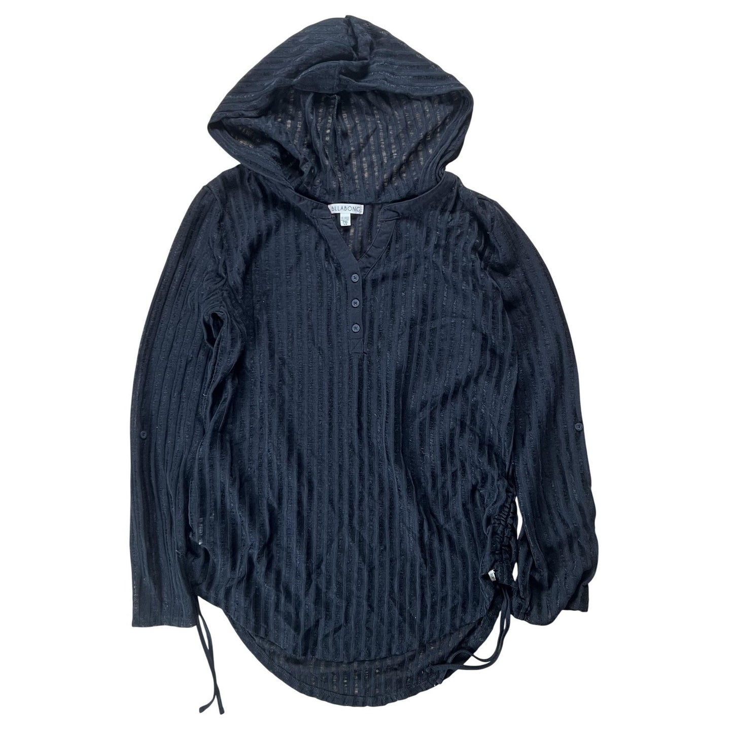 Billabong Sweater Womens L Black Hooded Sheer Striped Henley Lightweight