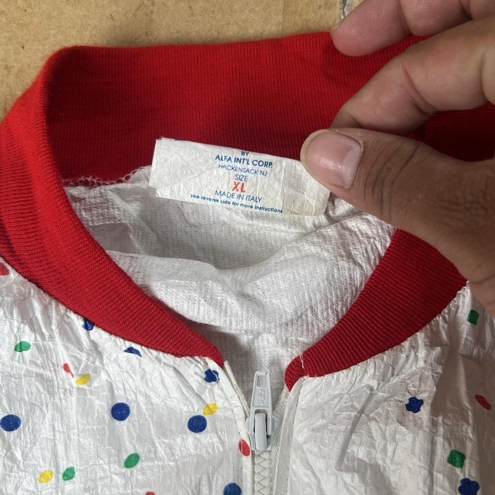 ALFA INTL CORP Jacket Mens XL White Windbreaker USA Polka Dot Olympic Logo