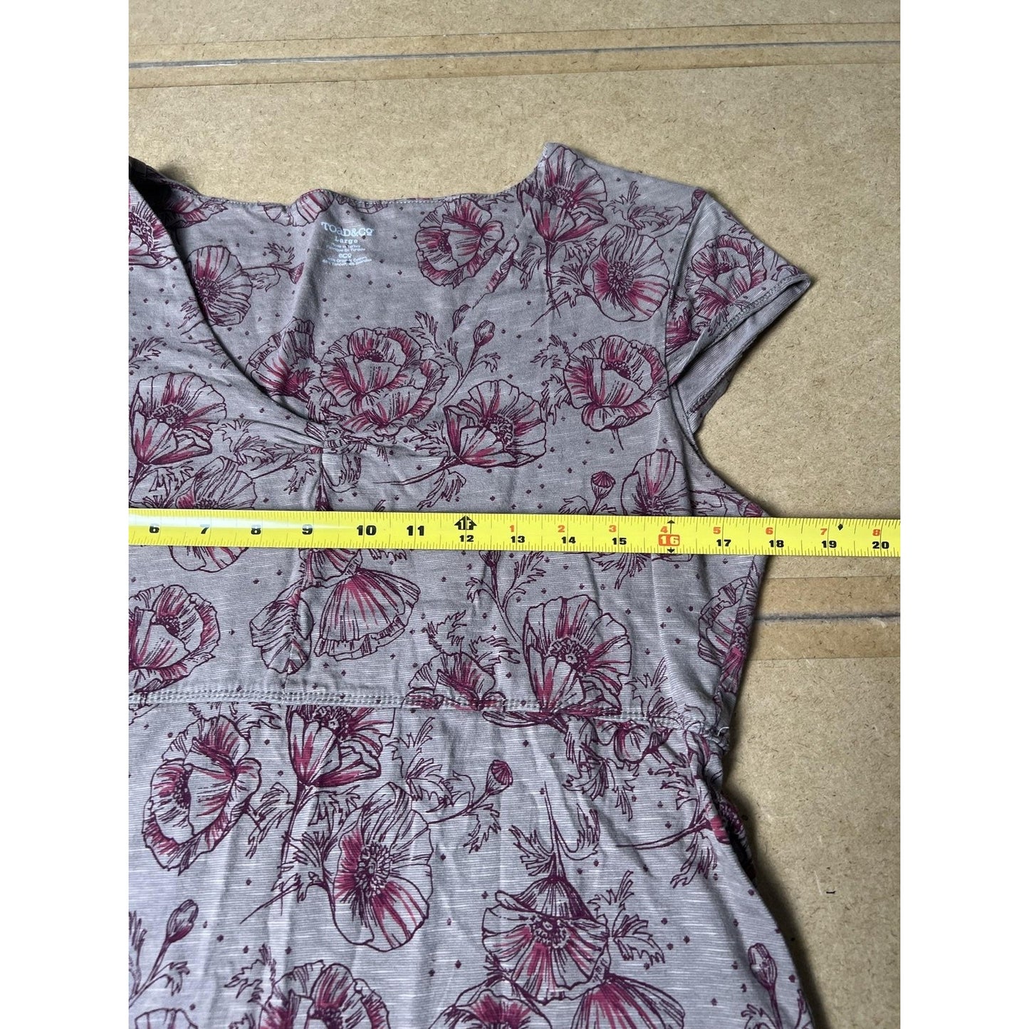 Toad&Co Dress Womens L Gray Floral Midi Fit & Flare V-Neck Empire Waist