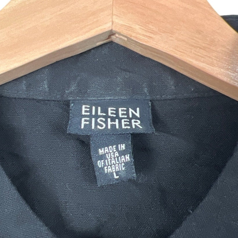 Eileen fisher Size Large Linen Black Button Down Mandarin Top Women’s Size L
