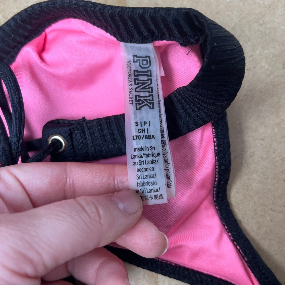 Pink Victoria Secret Black Swim Top Size S