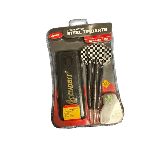 Accudart Competition Steel Tip Darts w Case Black with Checkered Fins NWT