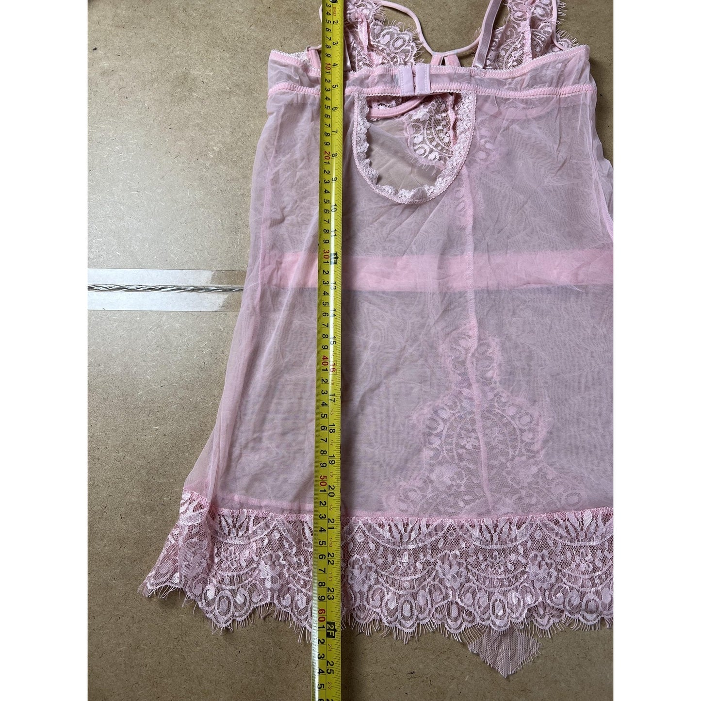 Chemise Womens S Pink Lace Sheer Adjustable Straps Hook Back Special Occasion