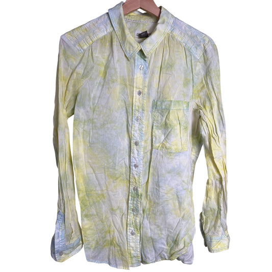 Anthropologie Pilcro Yellow Tie Dye Button Up Marbled Cate Button Down L