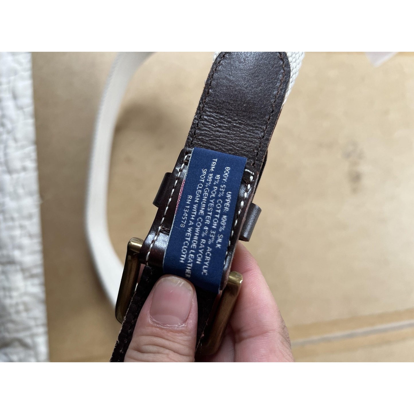 Vineyard Vines Mens Woven Belt 38 White Cotton Leather Striped Logo Buckle
