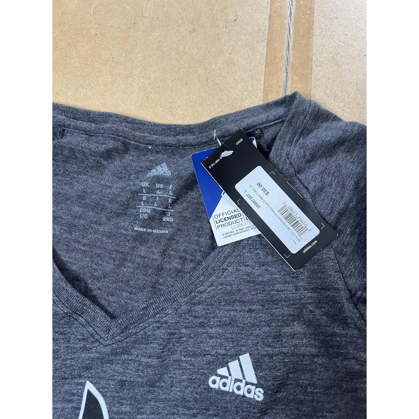 Adidas T-Shirt Womens L Gray V-Neck Raglan MNUFC MLS Soccer Official Licensed
