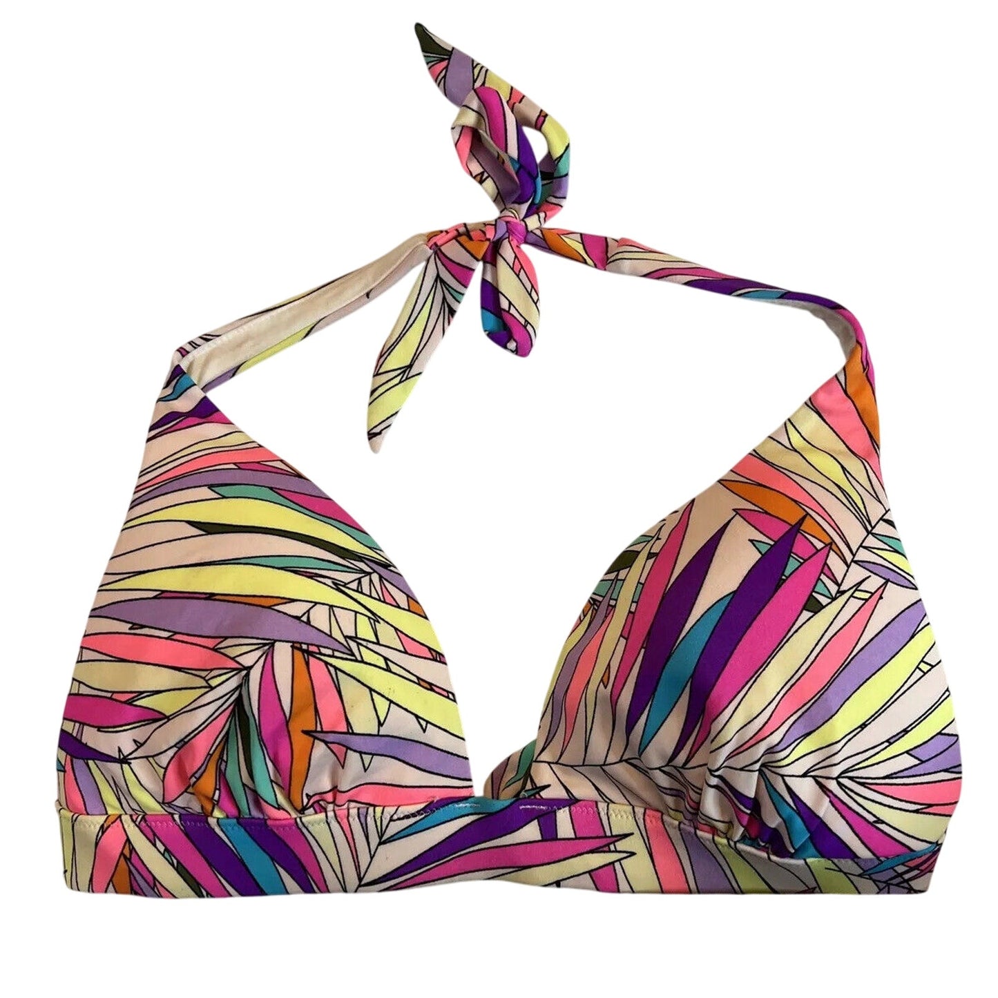 Victoria's Secret Halter Multi Color Palm Frond Medium Bikini Top - EUC