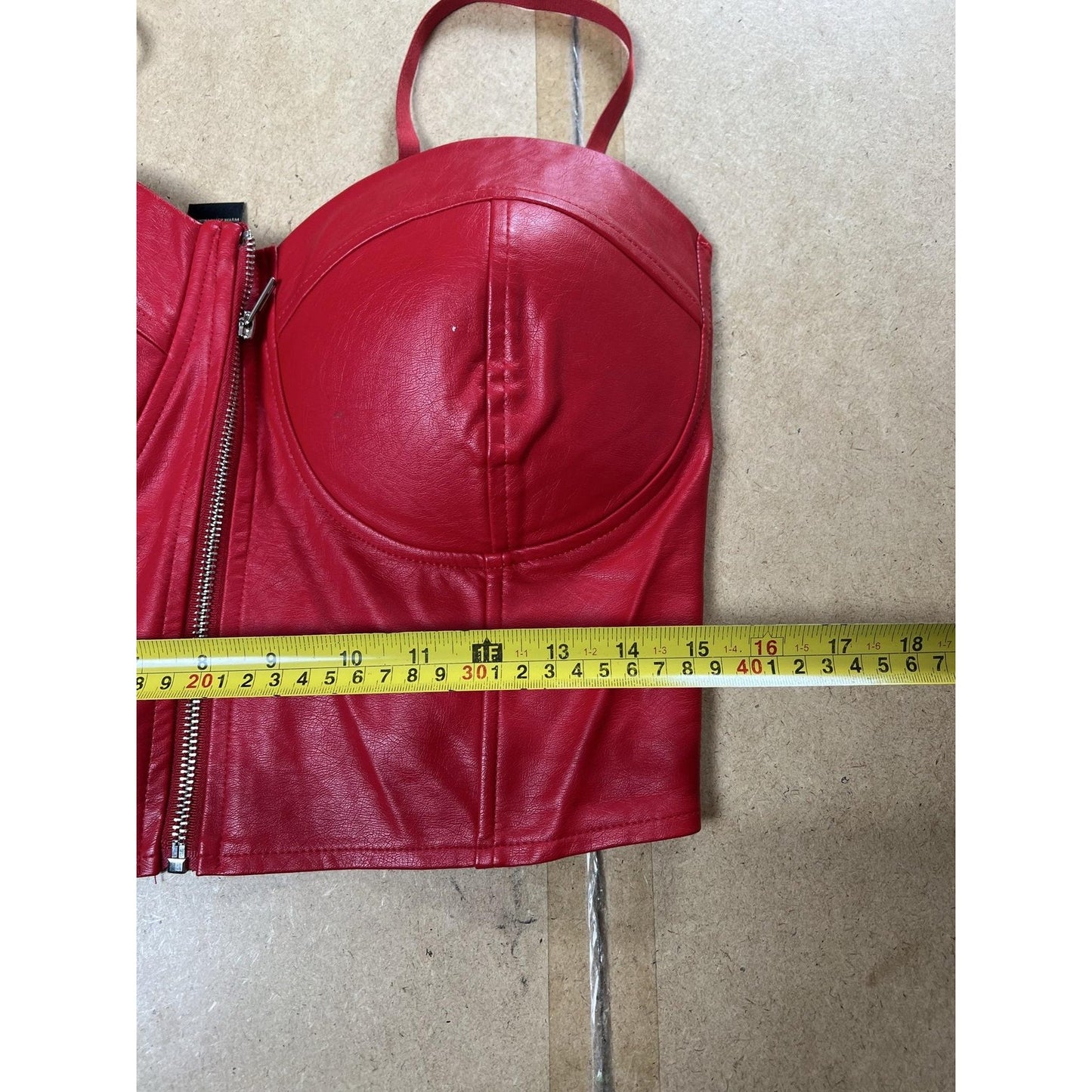 Like An Angel Tank Womens 1X Red Faux Leather Sweetheart Zip Bustier Cropped