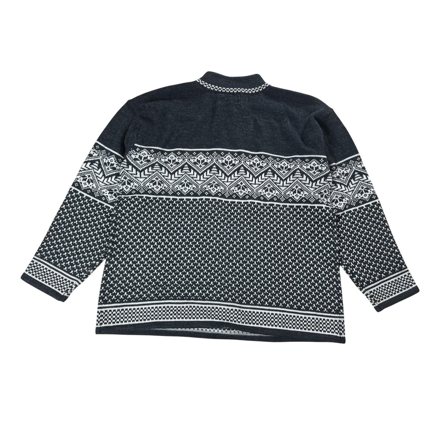 Nordic Design Sweater Mens L Gray Pullover 1/4 Zip Mock Neck Wool Fair Isle