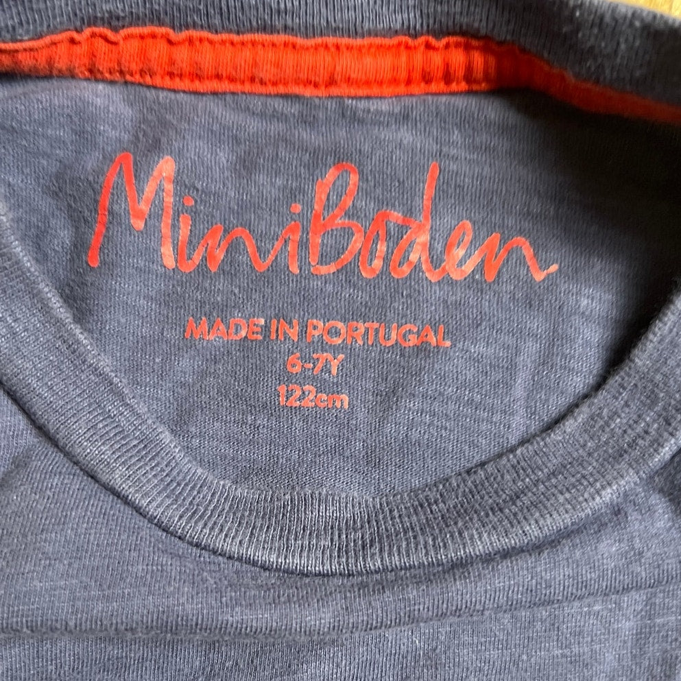 Mini Boden Boy 6-7 Blue Long Sleeve Frog On Boat Graphic