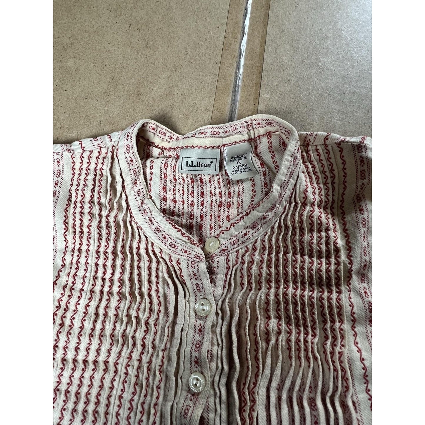 L.L. Bean Sleepshirt Womens 1X White Striped Cotton Flannel Chemise Button