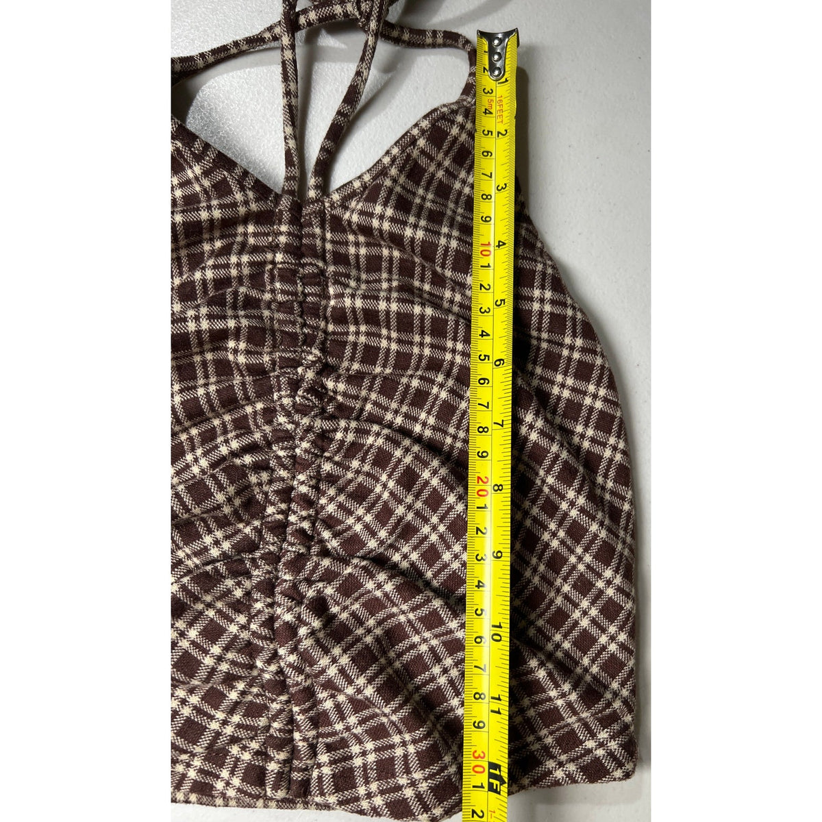 Princess Polly Size 6 Plaid Tie Top Brown