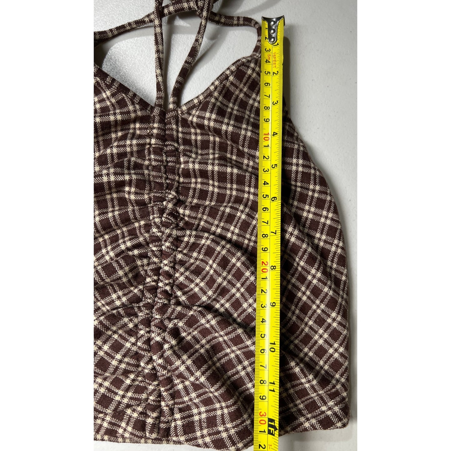 Princess Polly Size 6 Plaid Tie Top Brown