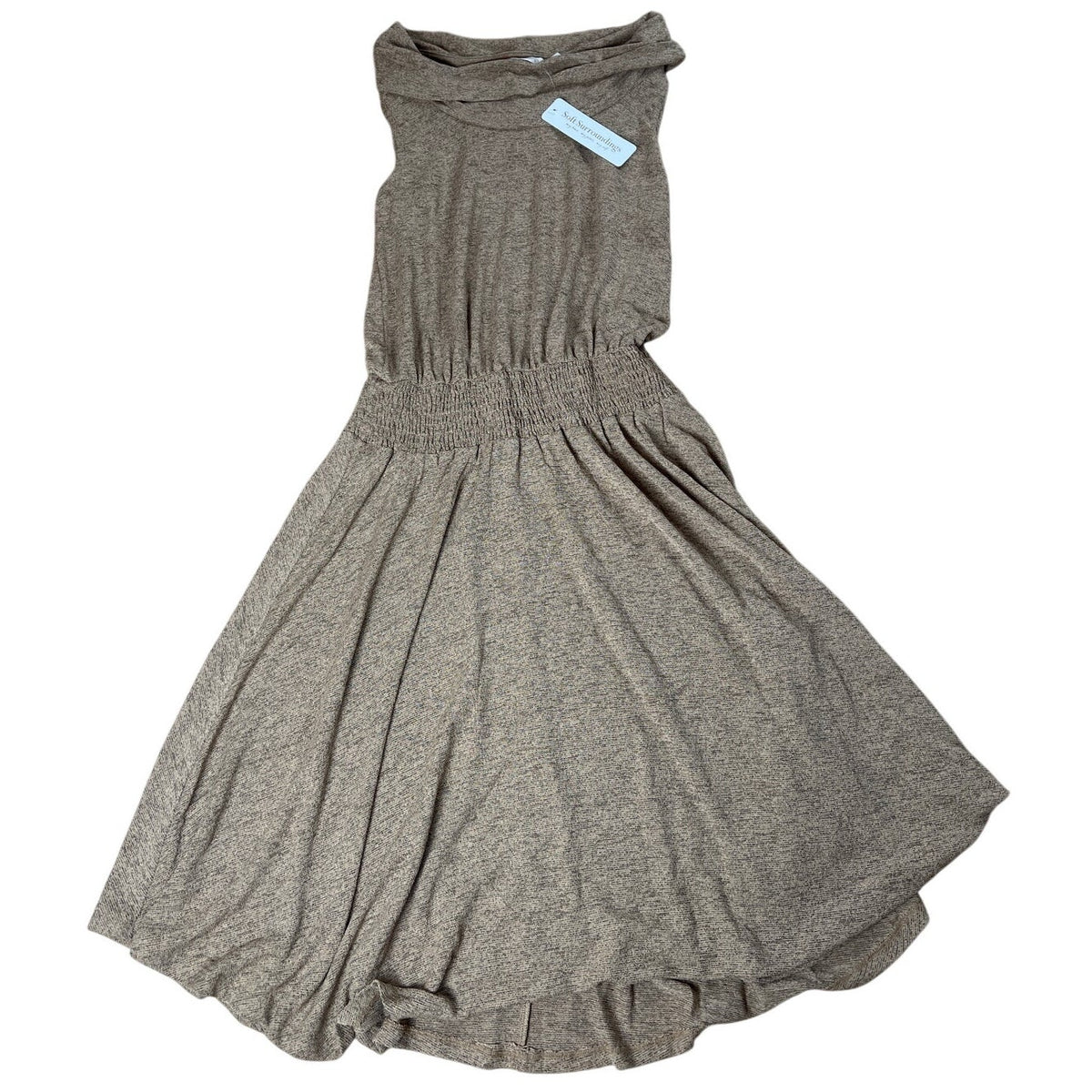 NWT Soft Surroundings Kerry Dress Tan Cowl Neck Smocked Waist XS