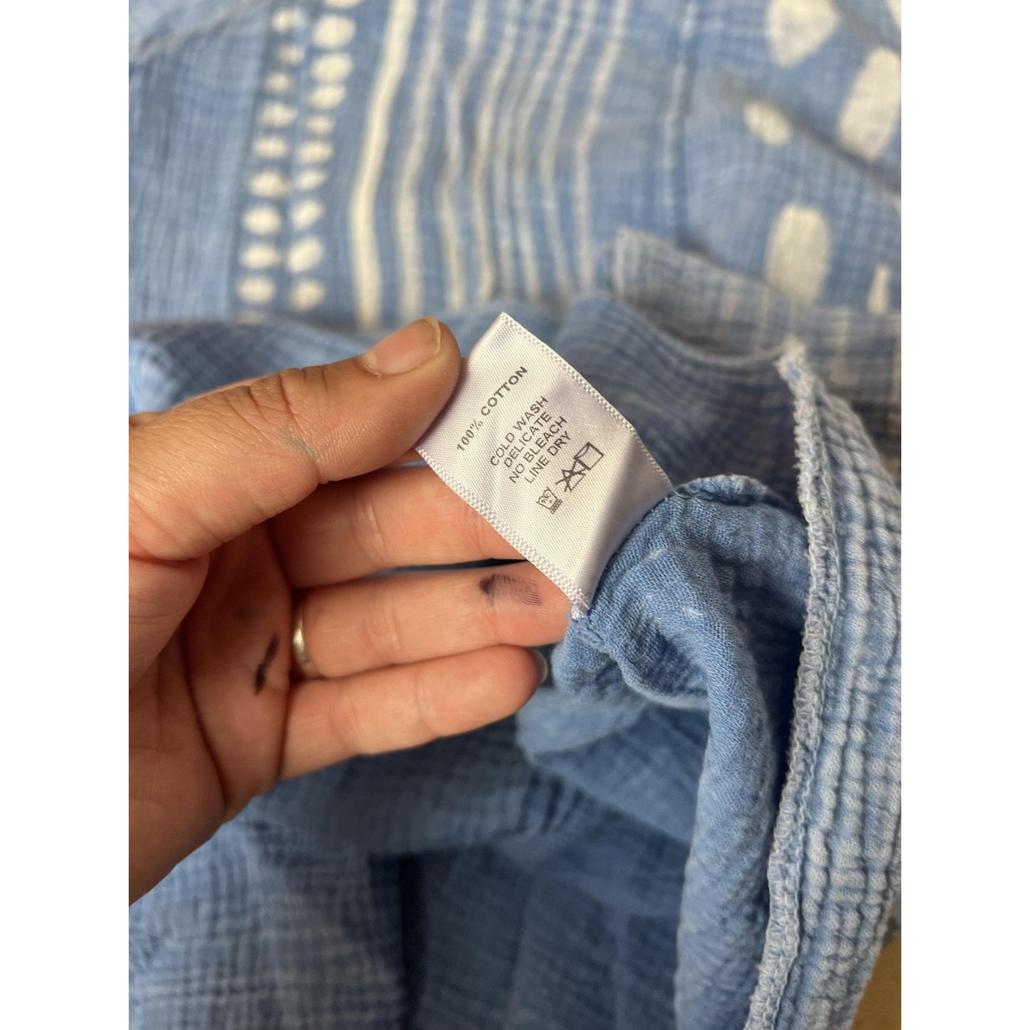 Jess & Jane Blouse Womens S Blue Tunic Geometric Pockets Lightweight Relaxed