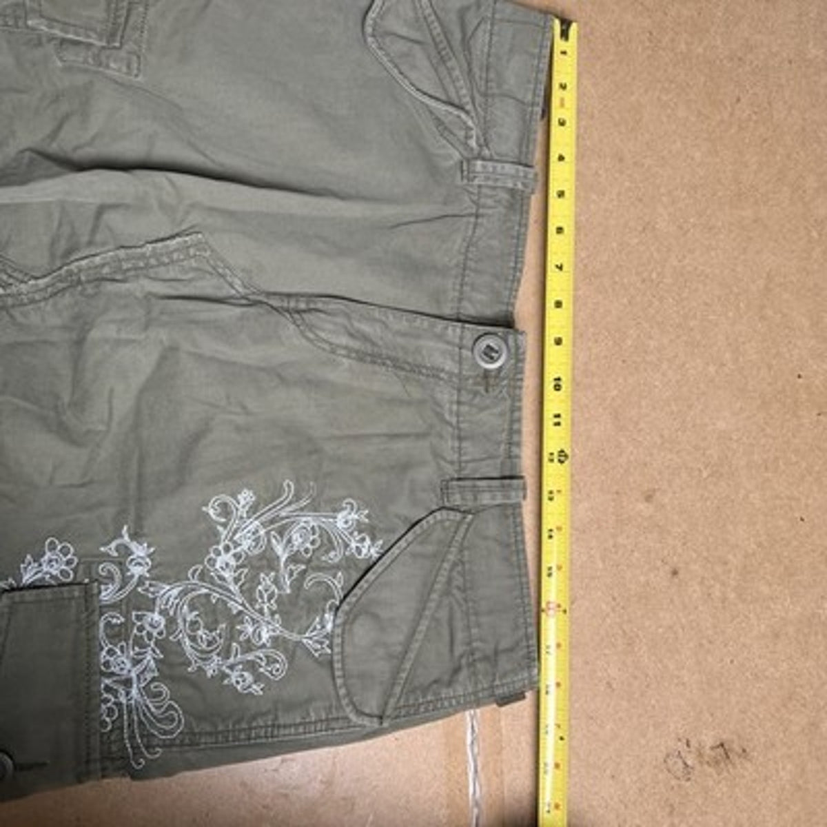 Gap Skirt Womens 14 Green Cargo Twill Floral Embroidered Pockets Summer
