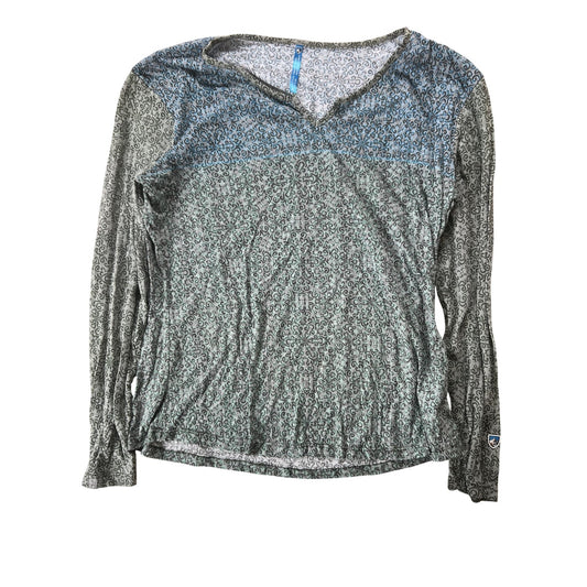 T-Shirt Womens XL Green V-Neck Long Sleeve Geometric Basic Jersey Lightweight