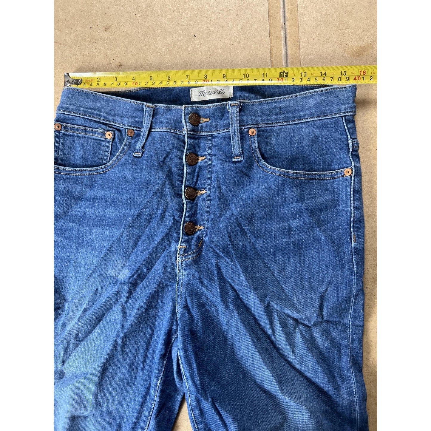 Madewell Jeans Womens 30 Blue Medium Wash Cali Demi-Boot Raw Hem Button Fly