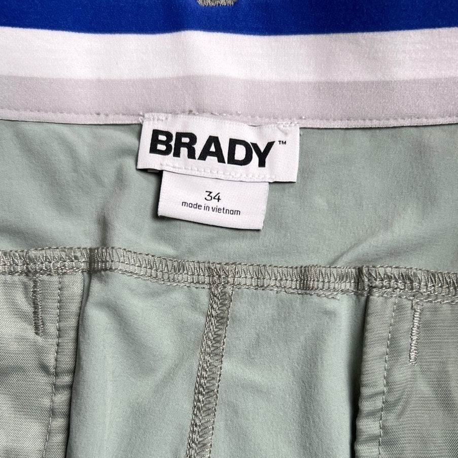 Brady Brand Pants Mens 34 Olive Performance Structured Nylon Stretch Chinos