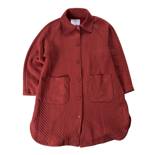 Tunic Button-Up Womens L Red Quilted Geometric Raglan Pocket Relaxed Stretch
