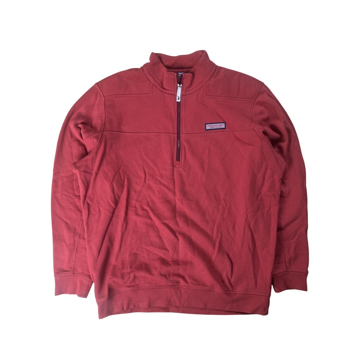 Vineyard Vines Sweater Mens L Red Pullover Mock Neck 1/4 Zip Pockets Logo