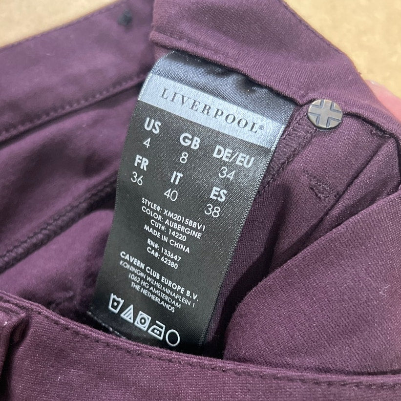Liverpool Pants Womens 4 Purple Gia Glider Aubergine Skinny Stretch Ponte
