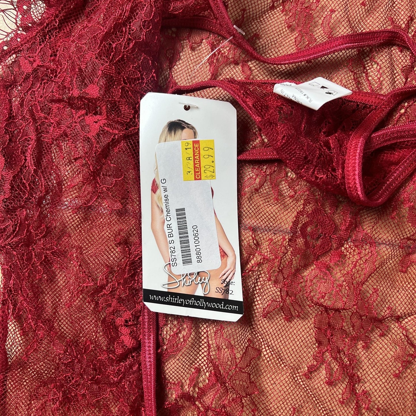 Shirley Chemise Womens S Red Lace Sheer Short Sleeve Scalloped Hem Sexy