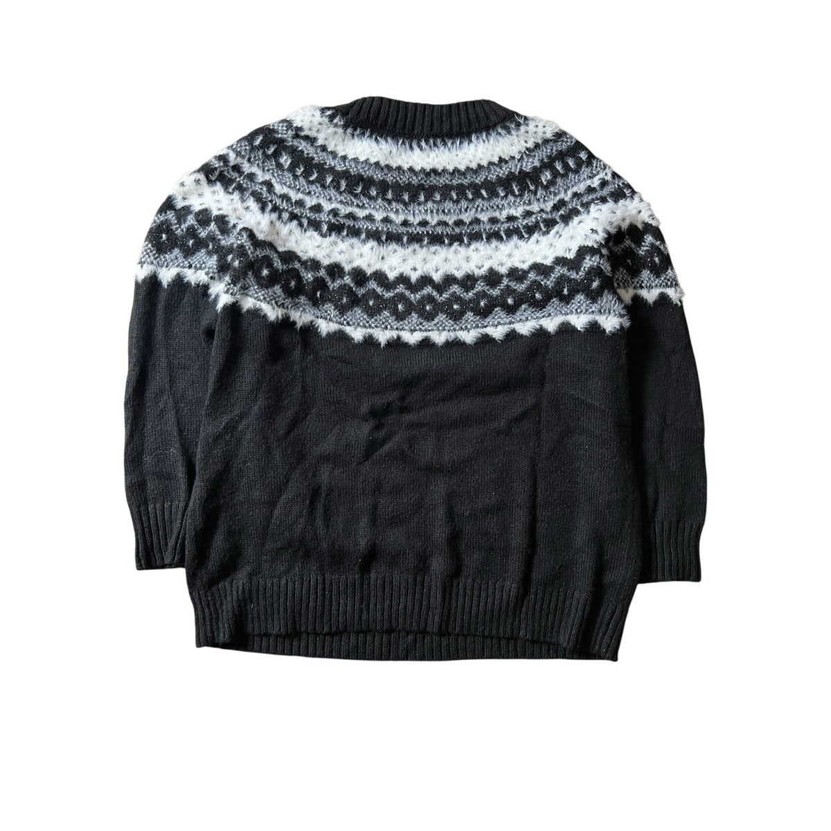Talbots Sweater Womens 1X Black Fair Isle Open-Knit Glitter Crew Neck Pullover