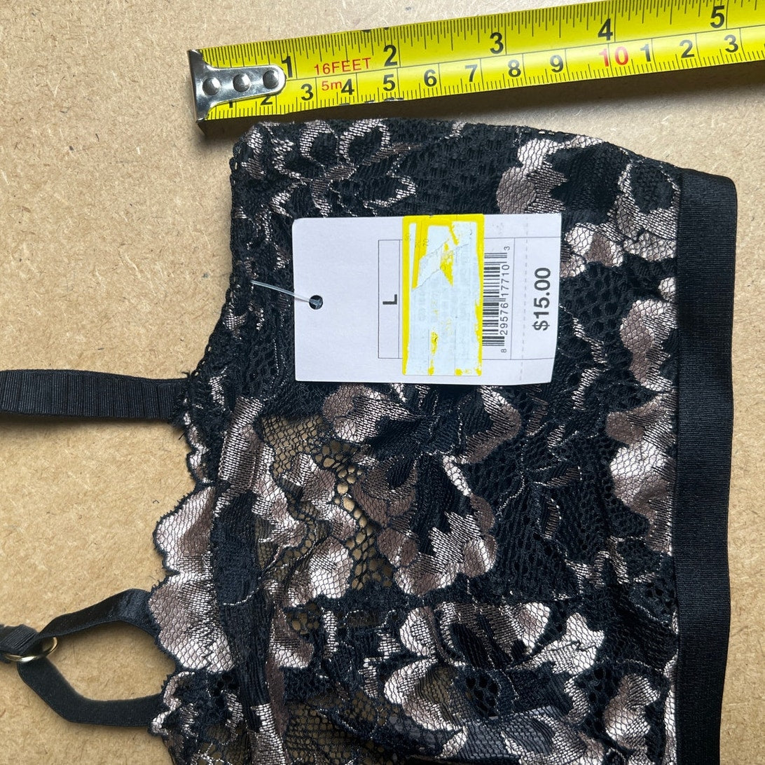 NWT Auden Women's Bra Bralette Lace Black Mesh Size L