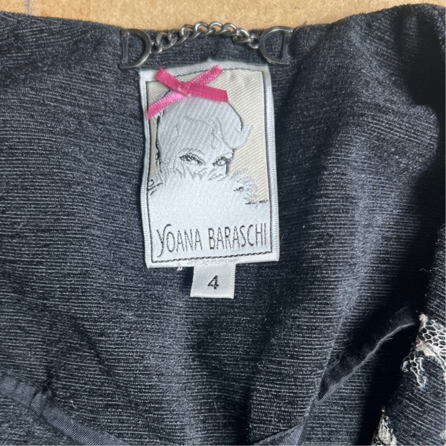Yoana Baraschi Lace Embroidered Black/White Womens Suit Jacket Size 4