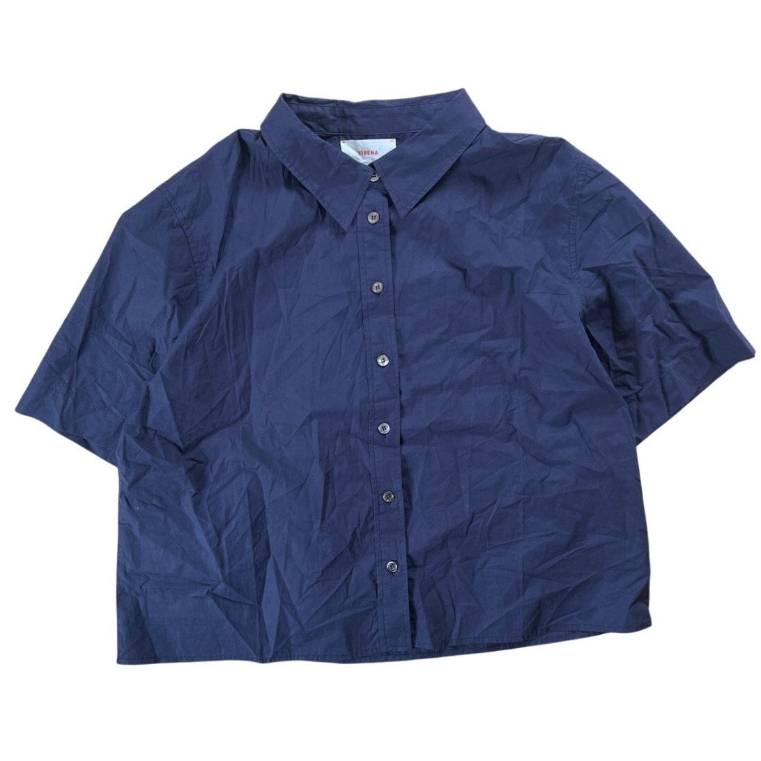 Xirena Navy Blur Short-Sleeve Button Down Women Size XL