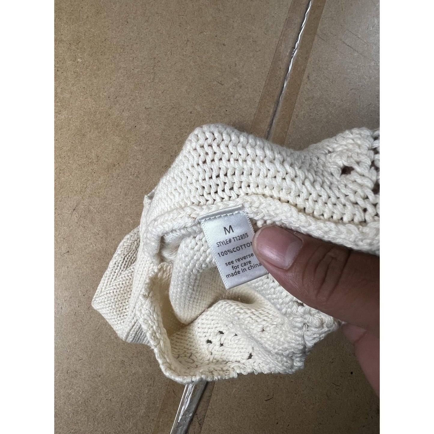 Tank Womens M White Cropped V-Neck Crochet Trim 100% Cotton Summer Lightweight